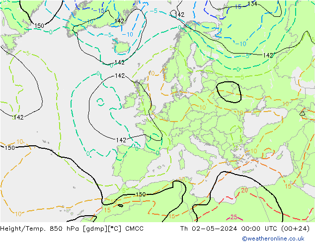 Geop./Temp. 850 hPa CMCC jue 02.05.2024 00 UTC