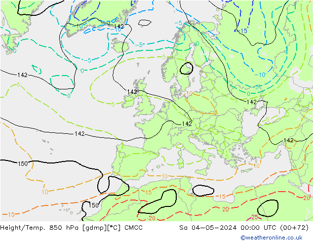 Geop./Temp. 850 hPa CMCC sáb 04.05.2024 00 UTC