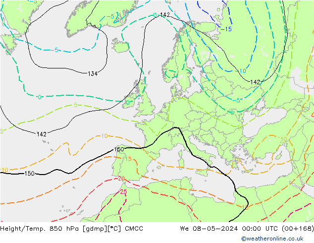 Hoogte/Temp. 850 hPa CMCC wo 08.05.2024 00 UTC