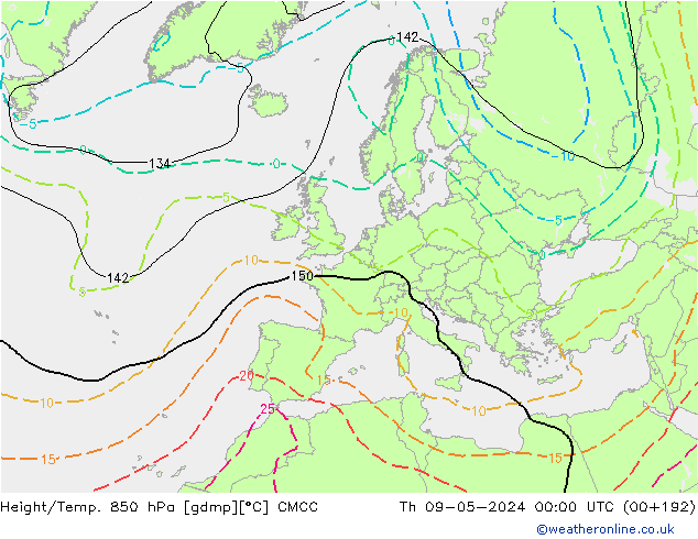 Hoogte/Temp. 850 hPa CMCC do 09.05.2024 00 UTC
