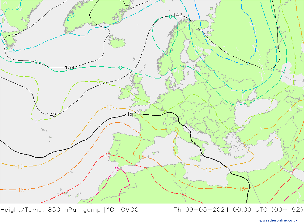 Yükseklik/Sıc. 850 hPa CMCC Per 09.05.2024 00 UTC