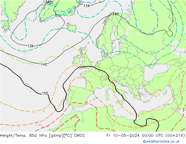 Yükseklik/Sıc. 850 hPa CMCC Cu 10.05.2024 00 UTC