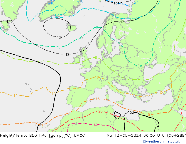 Hoogte/Temp. 850 hPa CMCC ma 13.05.2024 00 UTC