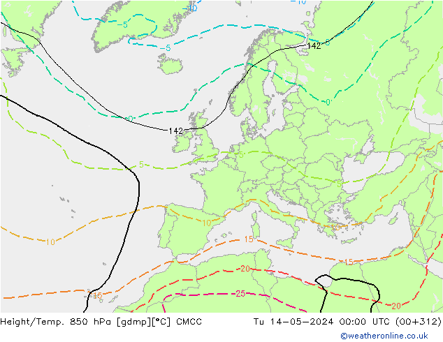 Géop./Temp. 850 hPa CMCC mar 14.05.2024 00 UTC