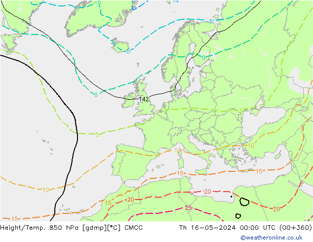 Height/Temp. 850 hPa CMCC Čt 16.05.2024 00 UTC