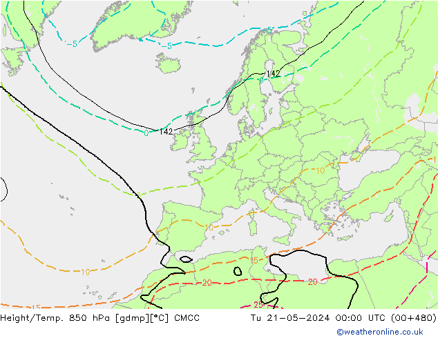 Geop./Temp. 850 hPa CMCC mar 21.05.2024 00 UTC