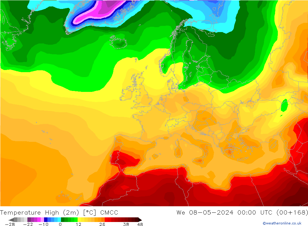 Temperature High (2m) CMCC We 08.05.2024 00 UTC