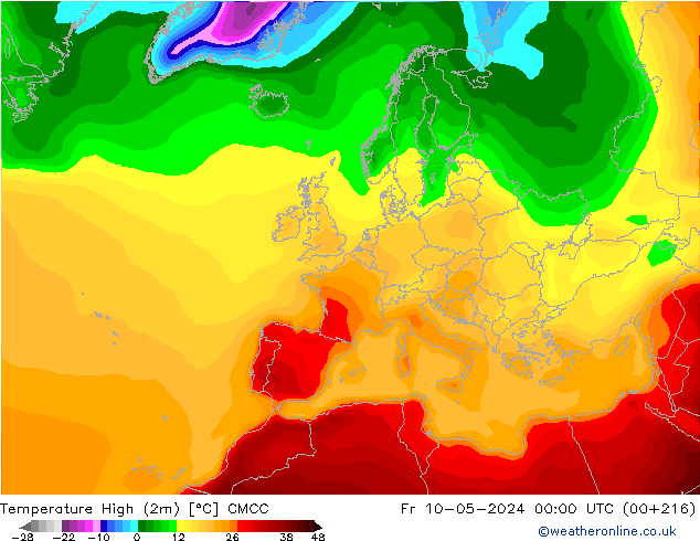 Temperatura máx. (2m) CMCC vie 10.05.2024 00 UTC