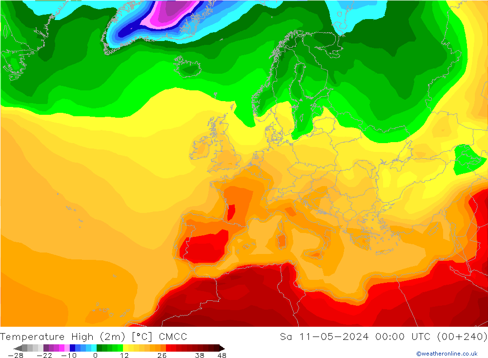 Nejvyšší teplota (2m) CMCC So 11.05.2024 00 UTC