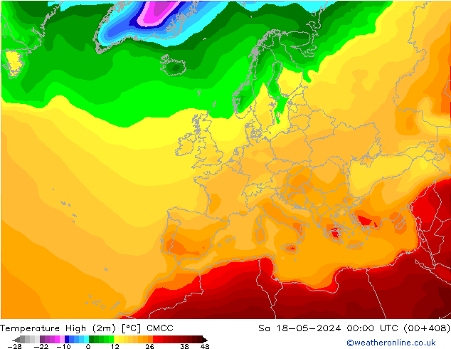 Max.temperatuur (2m) CMCC za 18.05.2024 00 UTC