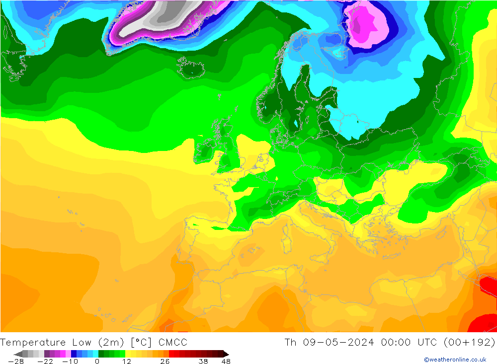 Temperature Low (2m) CMCC Th 09.05.2024 00 UTC