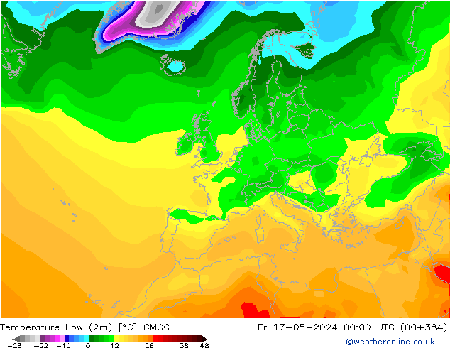 temperatura mín. (2m) CMCC Sex 17.05.2024 00 UTC