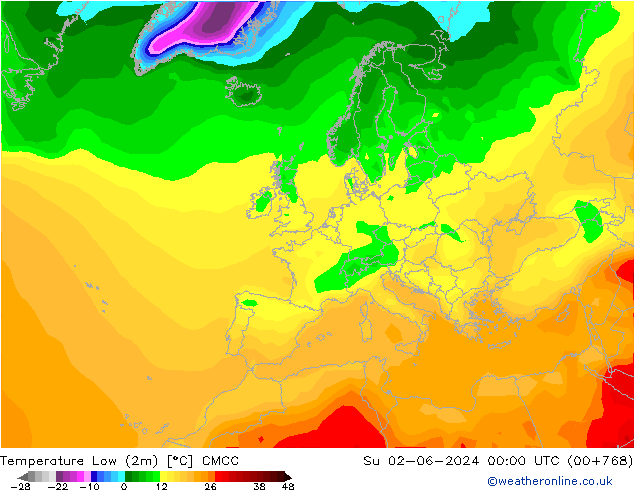 Nejnižší teplota (2m) CMCC Ne 02.06.2024 00 UTC
