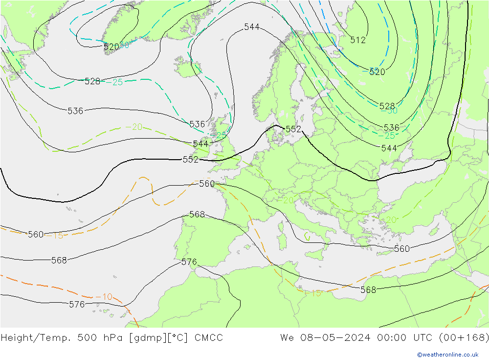 Yükseklik/Sıc. 500 hPa CMCC Çar 08.05.2024 00 UTC