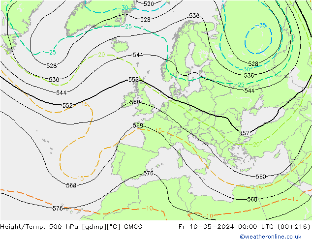 Hoogte/Temp. 500 hPa CMCC vr 10.05.2024 00 UTC