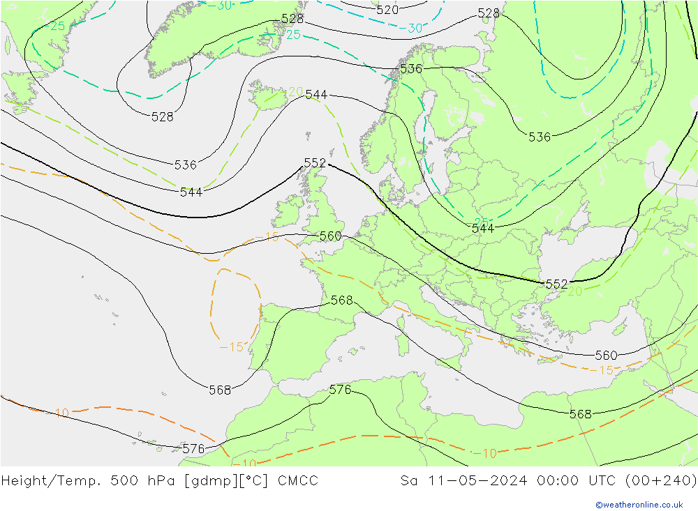 Yükseklik/Sıc. 500 hPa CMCC Cts 11.05.2024 00 UTC