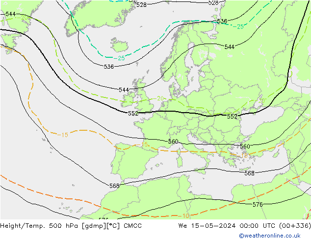 Géop./Temp. 500 hPa CMCC mer 15.05.2024 00 UTC