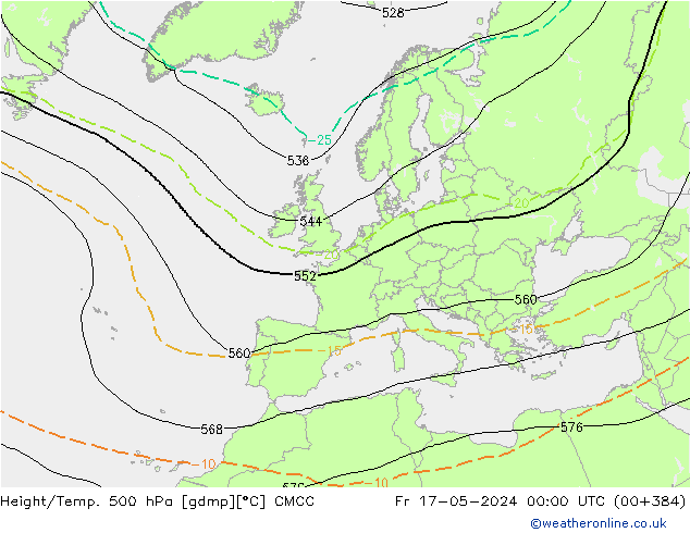 Hoogte/Temp. 500 hPa CMCC vr 17.05.2024 00 UTC