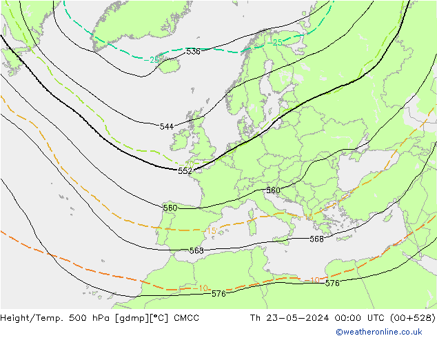 Height/Temp. 500 hPa CMCC Th 23.05.2024 00 UTC