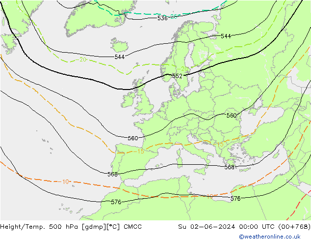 Géop./Temp. 500 hPa CMCC dim 02.06.2024 00 UTC