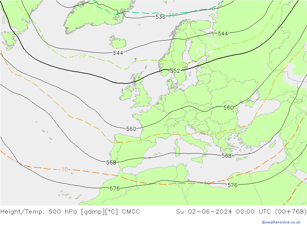 Géop./Temp. 500 hPa CMCC dim 02.06.2024 00 UTC