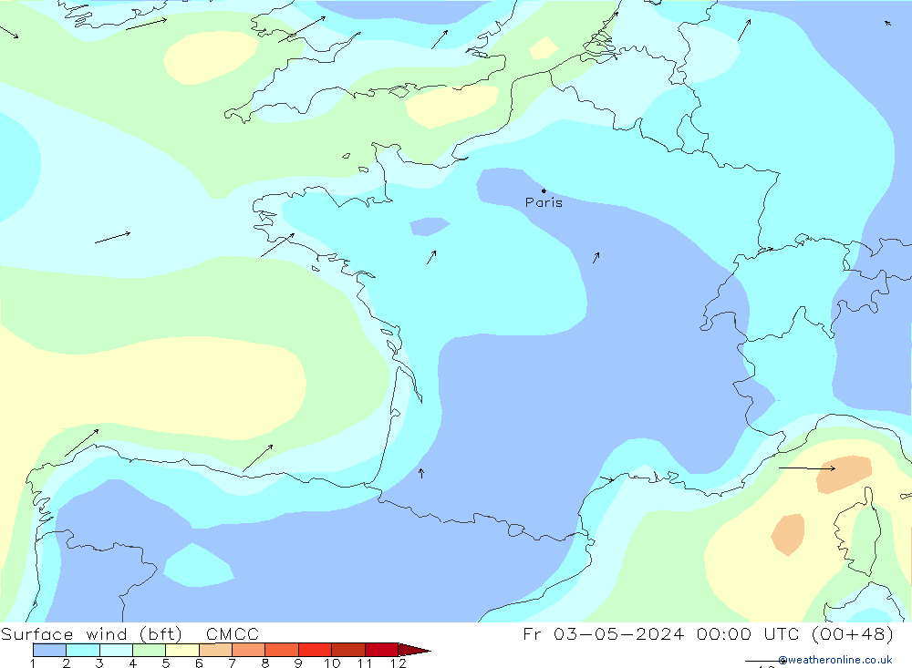 Bodenwind (bft) CMCC Fr 03.05.2024 00 UTC