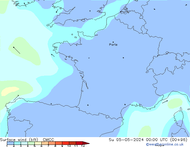 Surface wind (bft) CMCC Ne 05.05.2024 00 UTC