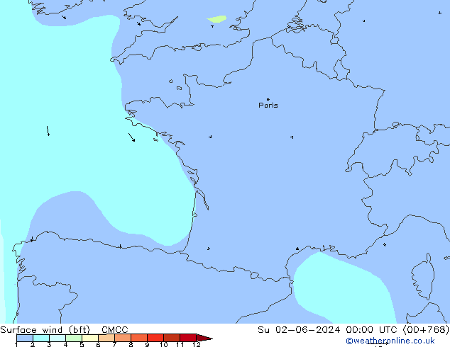 Vent 10 m (bft) CMCC dim 02.06.2024 00 UTC