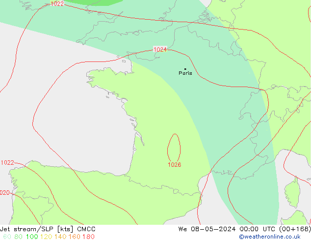 Jet Akımları/SLP CMCC Çar 08.05.2024 00 UTC