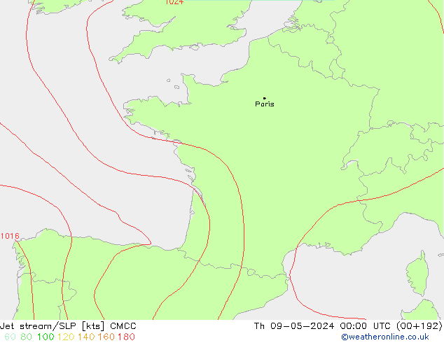 джет/приземное давление CMCC чт 09.05.2024 00 UTC