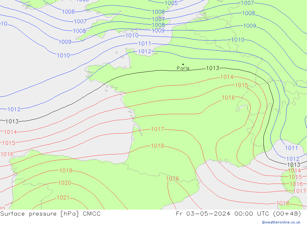 pression de l'air CMCC ven 03.05.2024 00 UTC