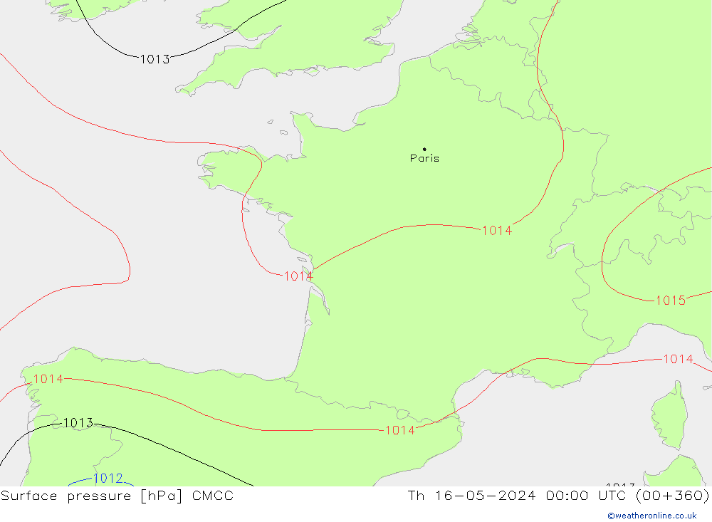 Surface pressure CMCC Th 16.05.2024 00 UTC