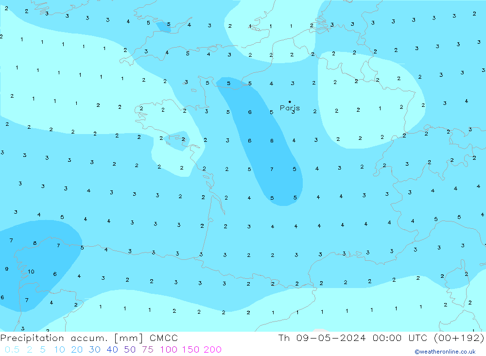 Precipitation accum. CMCC чт 09.05.2024 00 UTC