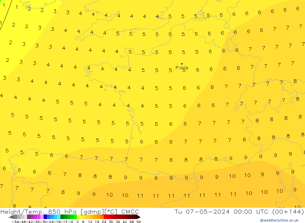 Yükseklik/Sıc. 850 hPa CMCC Sa 07.05.2024 00 UTC