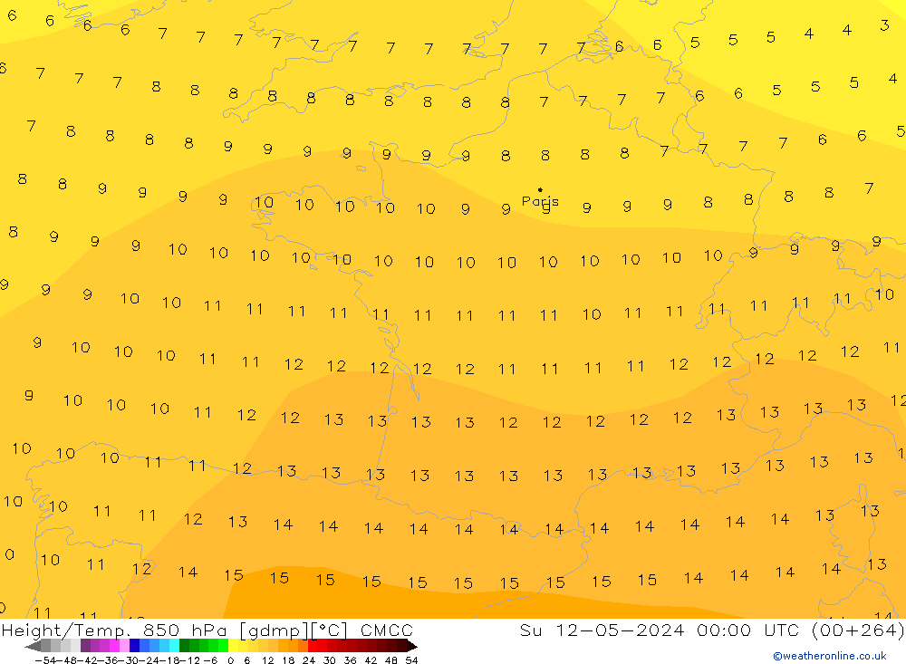 Height/Temp. 850 гПа CMCC Вс 12.05.2024 00 UTC