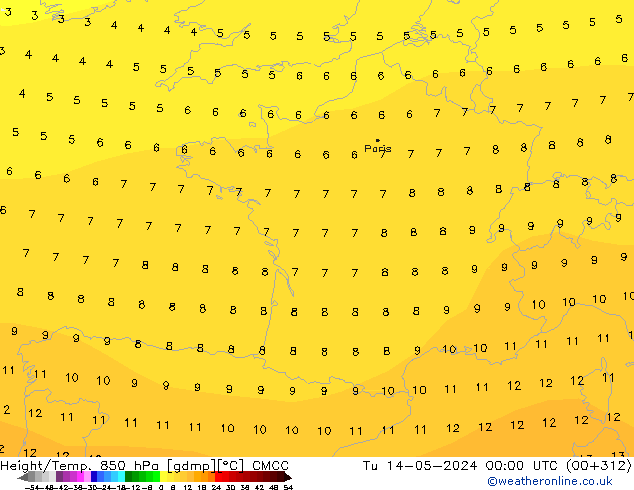 Hoogte/Temp. 850 hPa CMCC di 14.05.2024 00 UTC