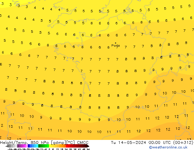 Height/Temp. 850 hPa CMCC Út 14.05.2024 00 UTC