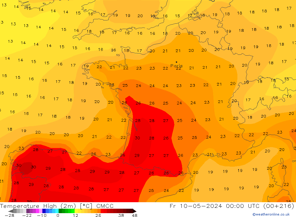 Nejvyšší teplota (2m) CMCC Pá 10.05.2024 00 UTC