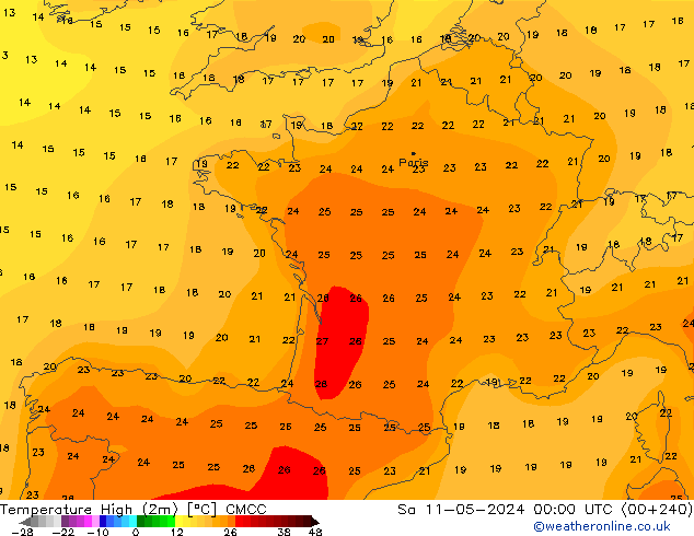 Nejvyšší teplota (2m) CMCC So 11.05.2024 00 UTC