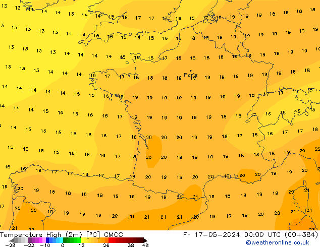 temperatura máx. (2m) CMCC Sex 17.05.2024 00 UTC