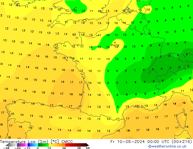 Temperature Low (2m) CMCC Fr 10.05.2024 00 UTC