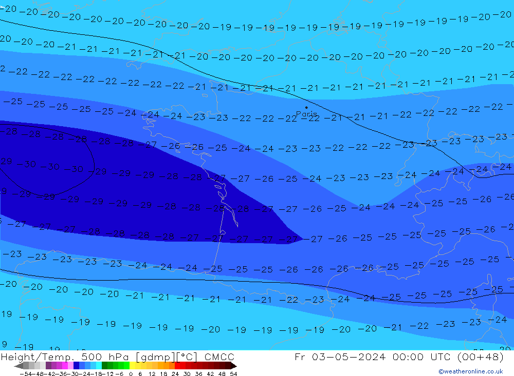 Height/Temp. 500 hPa CMCC Sex 03.05.2024 00 UTC