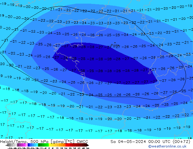 Yükseklik/Sıc. 500 hPa CMCC Cts 04.05.2024 00 UTC