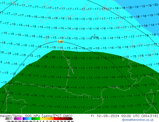 Height/Temp. 500 hPa CMCC Fr 10.05.2024 00 UTC