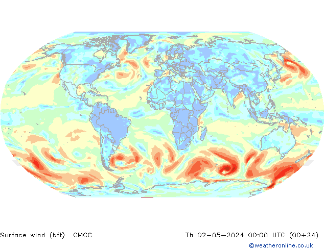 �N 10 米 (bft) CMCC 星期四 02.05.2024 00 UTC