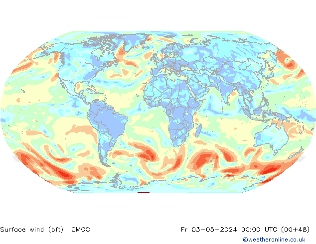 Vento 10 m (bft) CMCC ven 03.05.2024 00 UTC