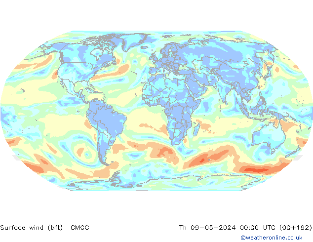 Surface wind (bft) CMCC Th 09.05.2024 00 UTC