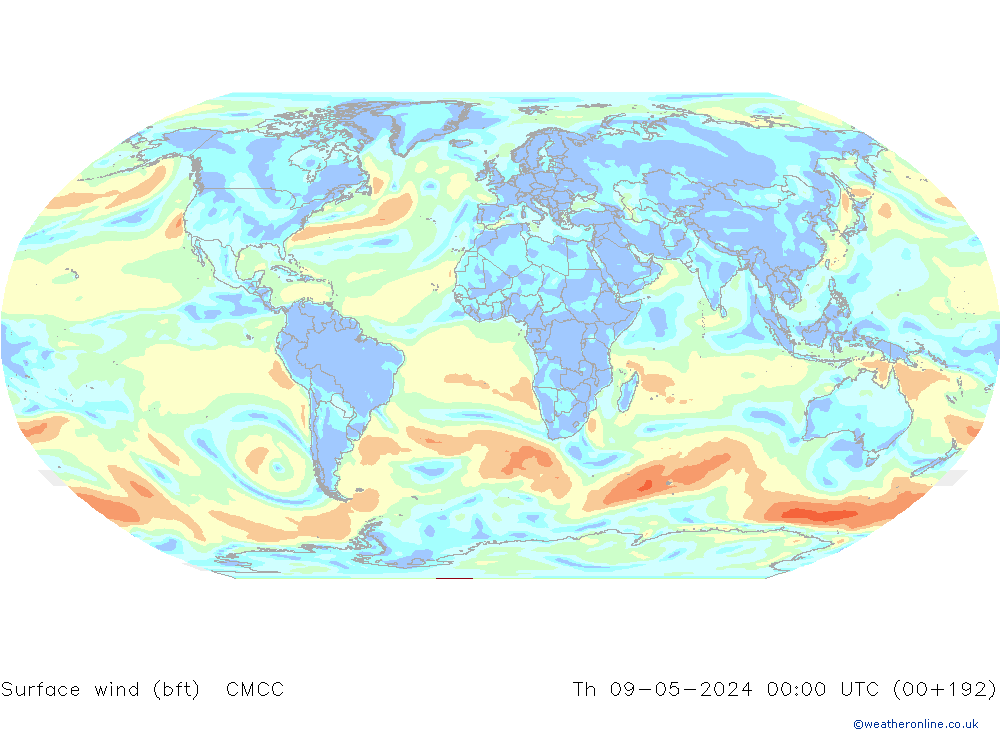 Surface wind (bft) CMCC Th 09.05.2024 00 UTC