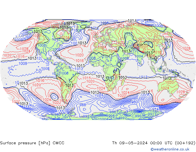 Presión superficial CMCC jue 09.05.2024 00 UTC
