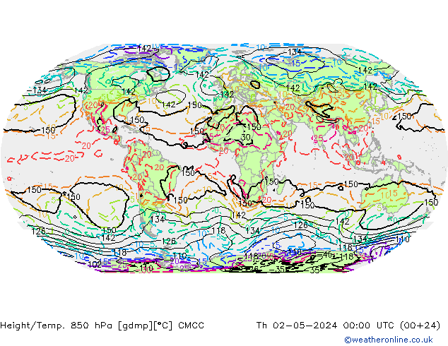 Height/Temp. 850 hPa CMCC Čt 02.05.2024 00 UTC